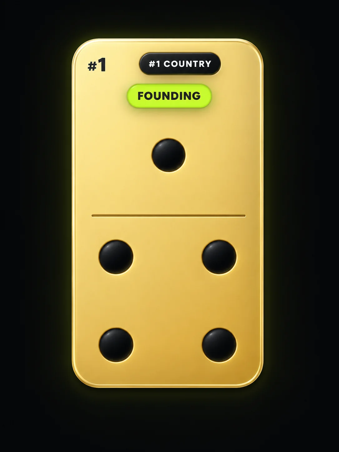 KI-Visualisierung eines goldenen digitalen Domino-Steins mit Founding-Markierung