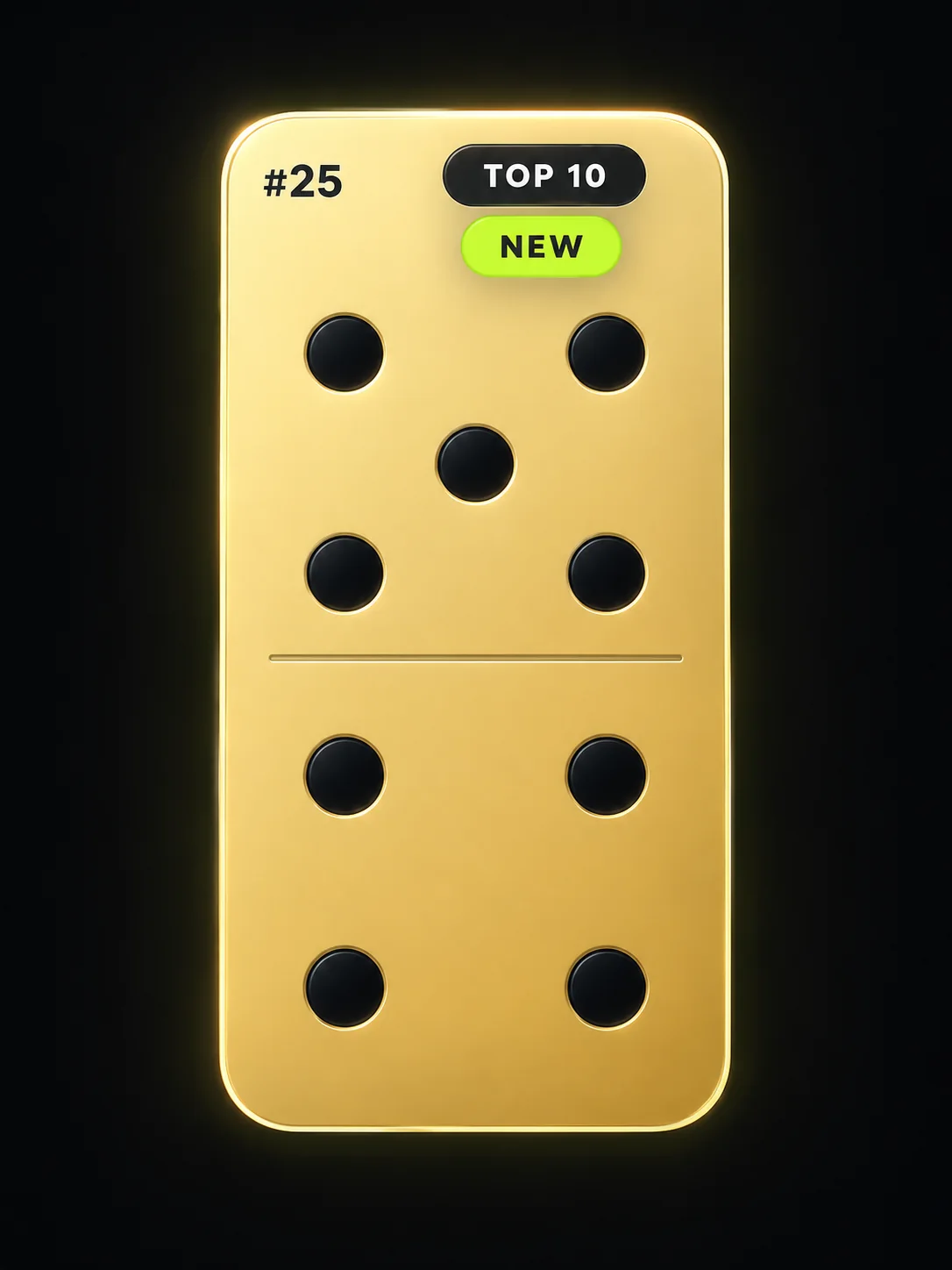 KI-Visualisierung eines goldenen digitalen Domino-Steins mit Top-10-Markierung
