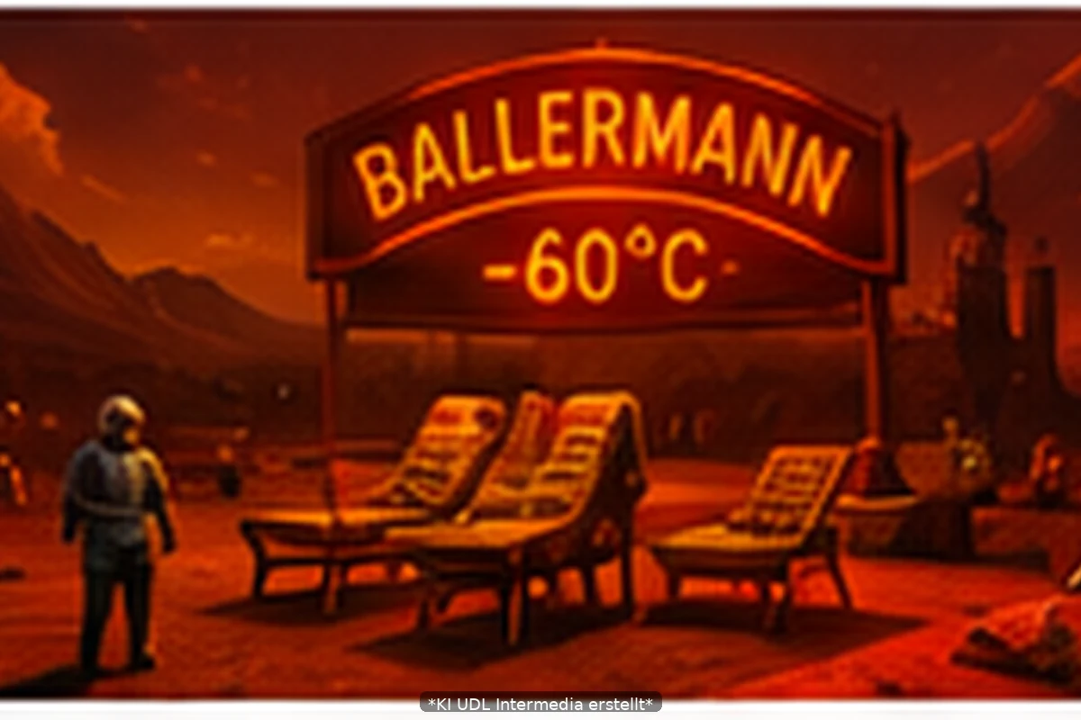 Fiktives Mars-Mallorca Resort mit Ballermann-Atmosphäre auf dem roten Planeten