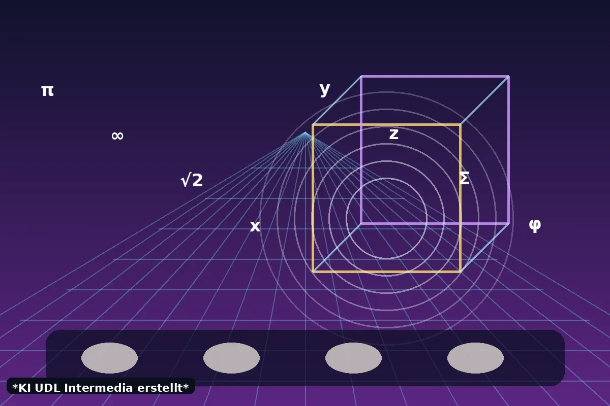 Fiktive n-dimensionale Reiselandschaft mit geometrischen Formen