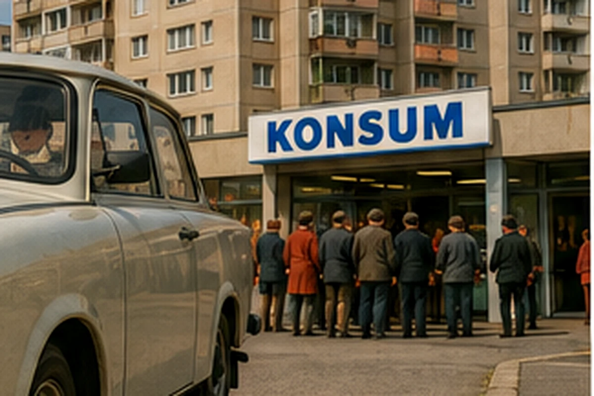 Fiktive Konsum-Expedition mit Warteschlange als Programmpunkt der DDR-Zeitreise